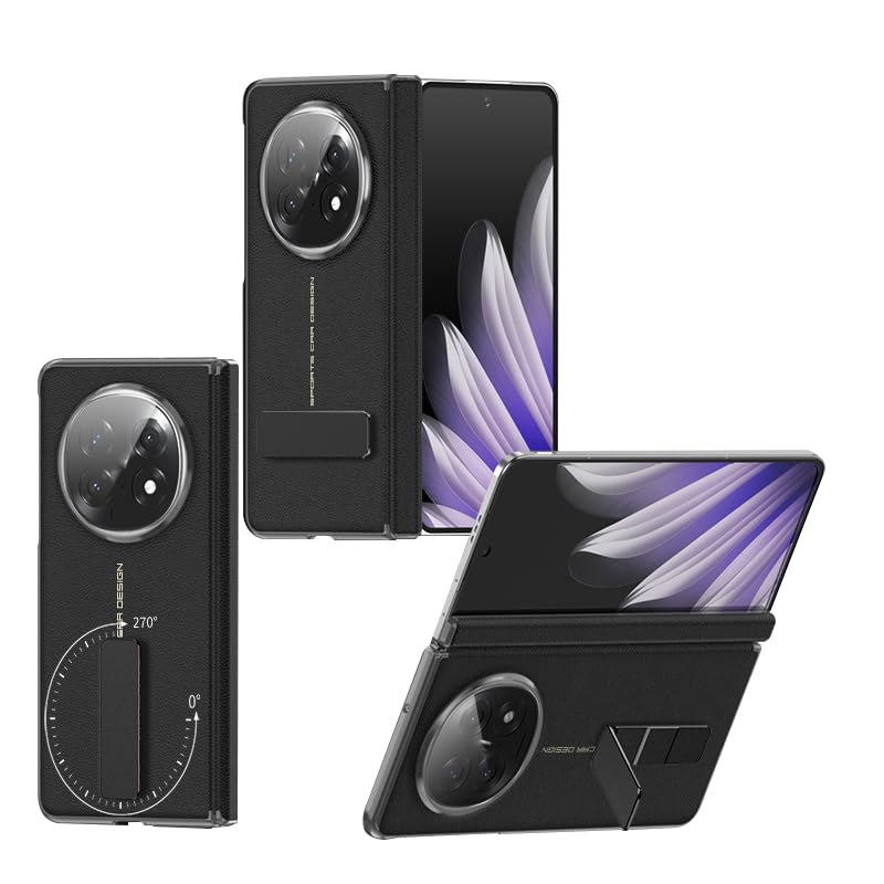 Ultra Slim Case Compatible with Oppo Find N5 2025, Built in Kickstand & Hinge Protection,Anti-Scratch Hard PC + Leather Protective Cover Skin for Find N5 (Black)