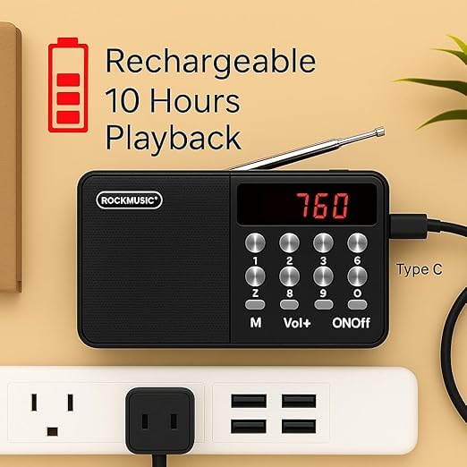 Image of Portable Digital Radio Speaker with LED Display, High-Gain FM Antenna, Numeric Keypad Control FM Antenna | Numeric Keypad | Lightweight (FM-680-BLACK)