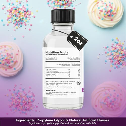Image of Dolce Flav Birthday Cake Extract - 2 Ounce Water-Soluble Kosher, Sugar-Free, Concentrated Festive Cake Flavoring for Frostings, Cupcakes & Desserts, Includes Measured Dropper