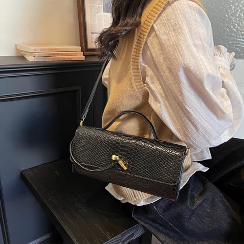 Image of Women Vegan Leather Evening Handbag Crocodile Pattern Handle Clutch Purse Cross Body Envelope Bag