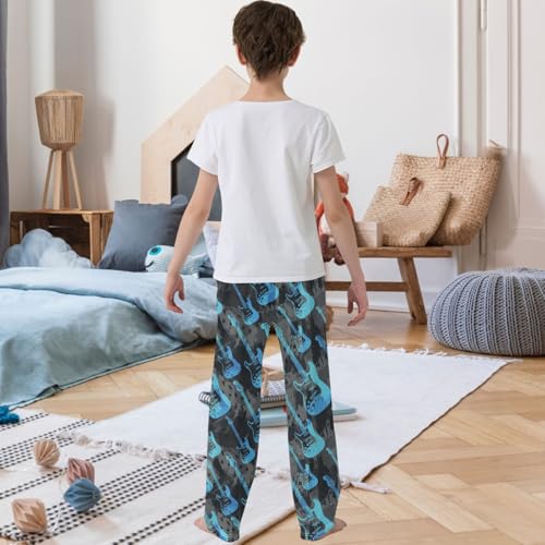 Boy's Pants Blue Vintage Electric Guitar Jogger Pants Elastic Waist Long Bottoms Trousers with Pockets 6-14 Years3