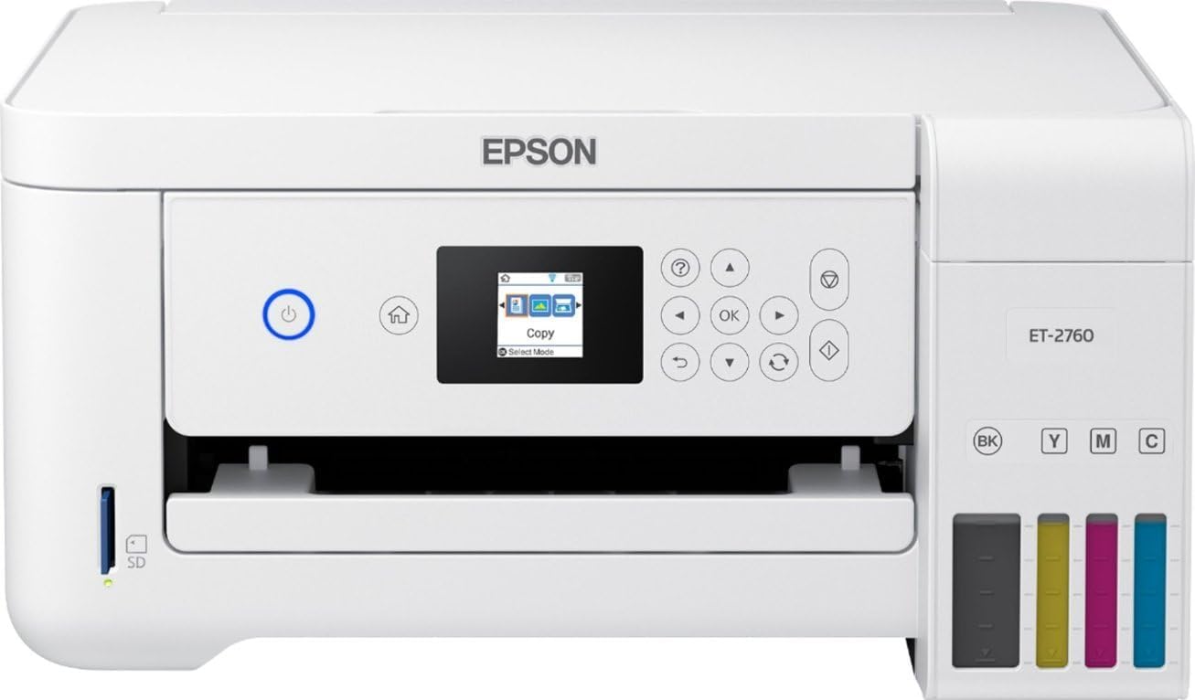 Epson ET-2760 EcoTank Wireless Color All-in-One Cartridge-Free Supertank Printer with Scanner and Copier, Up to 5760 x 1440 dpi, 10.5 Pages per min, Automatic Two-Sided Printing