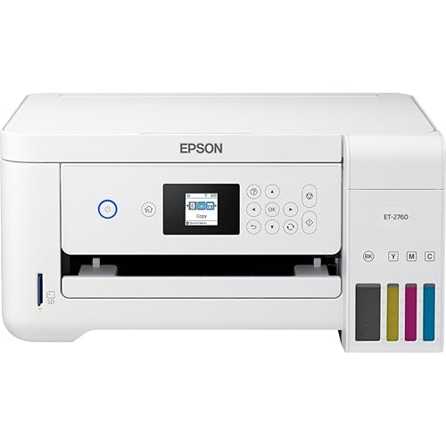 Epson ET-2760 EcoTank Wireless Color All-in-One Cartridge-Free Supertank Printer with Scanner and Copier, Up to 5760 x 1440 dpi, 10.5 Pages per min, Automatic Two-Sided Printing