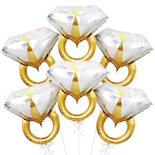 6 Pcs Diamond Ring Balloons Foil Large Engagement Ring Balloon Marriage Wedding Foil Balloons for Engagement Bridal Shower Just Engaged Bachelorette Anniversary Party Decorations Supplies