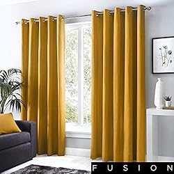 Cortinas 100 Algodon Fusion - Sorbonne - Par de Cortinas con Ojales 100% algodón, 229 x 229 cm, Color Ocre