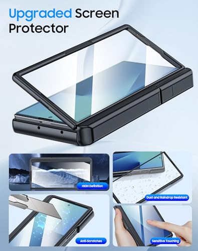 Image of for Samsung Galaxy Z Fold 7 Case with Card Holder RFID Blocking, Built in Slide Lens Cover & Hinge Protection & Kickstand & Screen Protector, Shockproof Wallet Case for Z Fold 7 (Black)