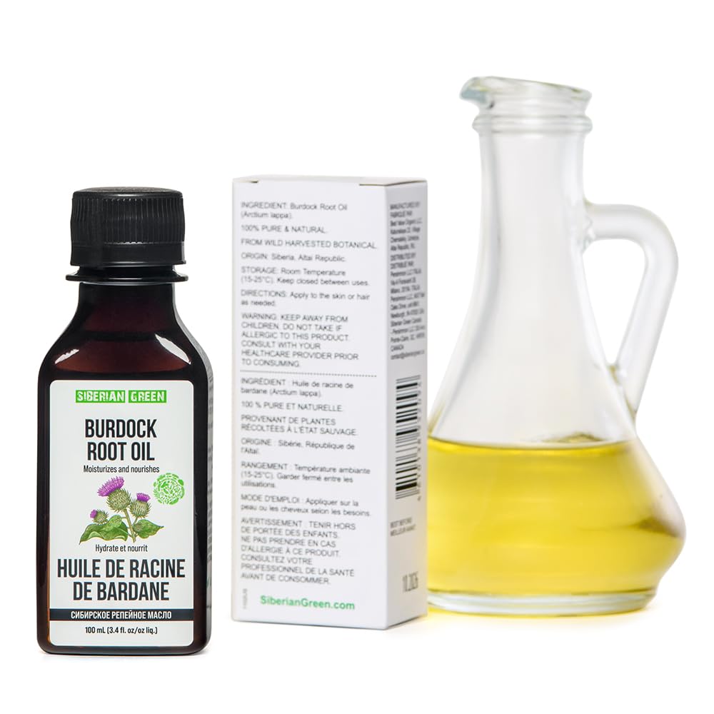 Huile de bardane – Huile de racine de bardane de Sibérie pure et naturelle pour le soin des cheveux et de la peau – Huile capillaire facile à appliquer pour tous les types de cheveux – L'huile antipel