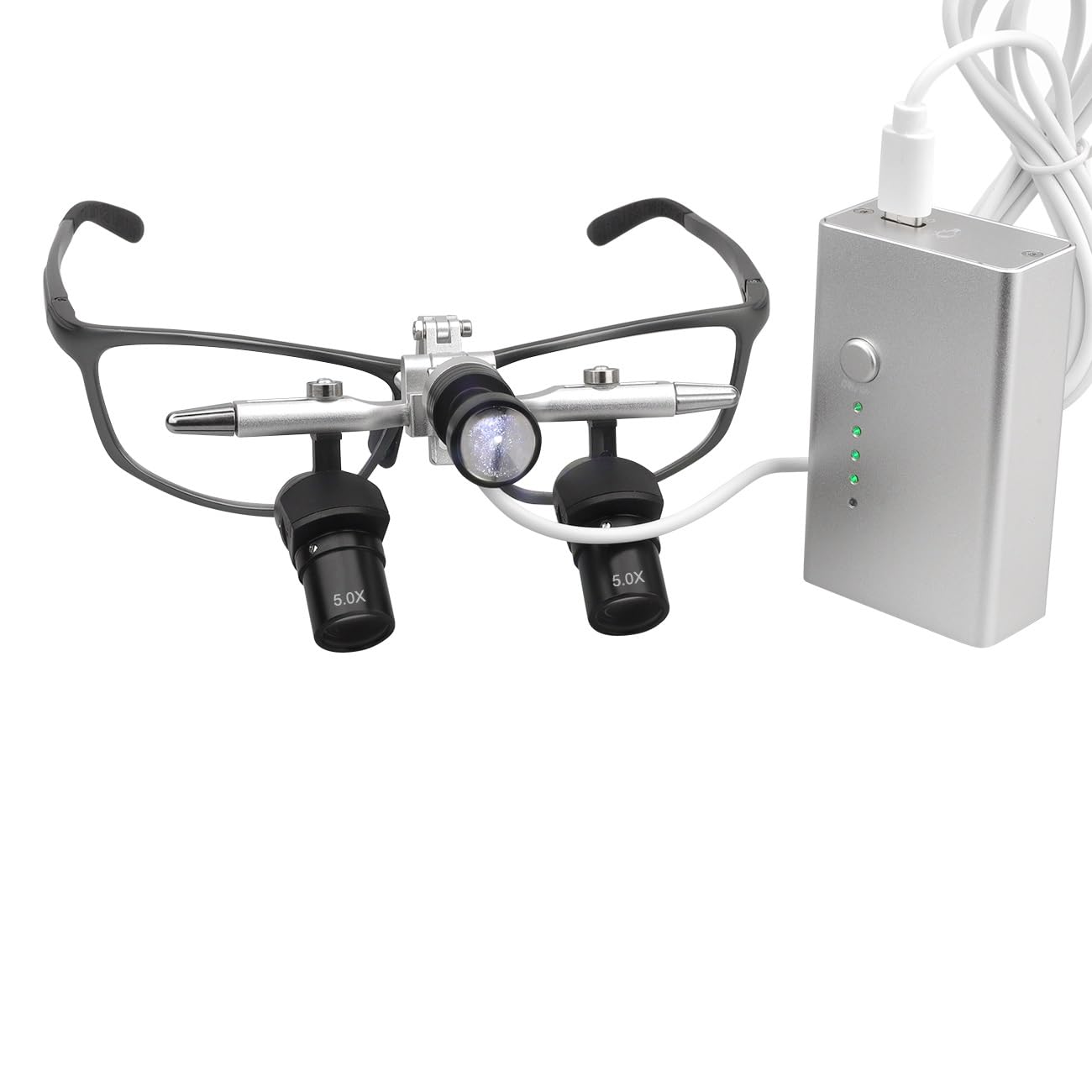 Dental 48° Ergo Lupa 5X medyczne szkło powiększające odległość robocza 350-450 mm głowica chirurgiczna zamontowana na głowie, 5 W LED reflektor regulowane lupy optyczne
