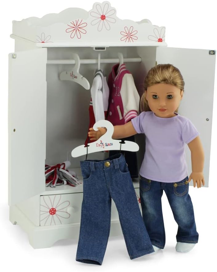 Emily Rose 18-inch Doll - Value 5 Pack Painted White Wooden 18" Doll Clothes Hangers for Closets Armoires Wardrobes Furniture | Accessories Made for 16" - 18" Doll Clothes