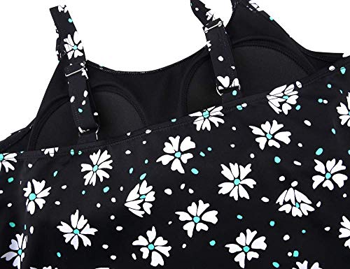 Septangle Swimsuits For Women Plus Size Layered Bathing Suits Modest Tankini Swimwear Push Up Tank Top With Bottom,Black&White Floral,Us18 #TOP4