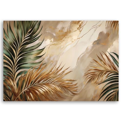 Tableau Boho Plante Feuilles sur Marbre Lumineux 90x60 Feeby - 3