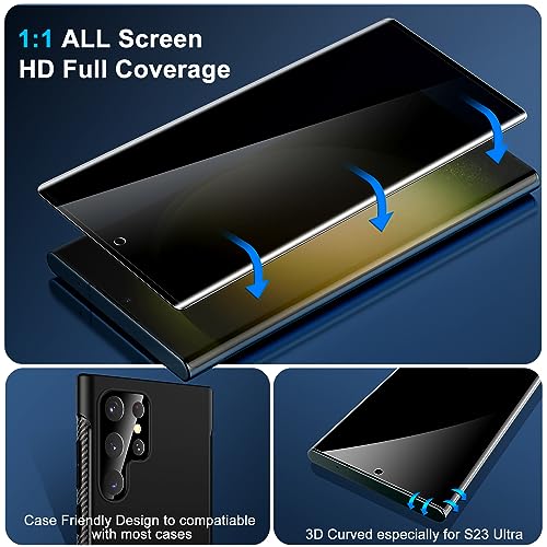 Image of [2+2 Pack] Galaxy S23 Ultra Privacy Screen Protector, 9H Tempered Glass, Ultrasonic Fingerprint Support, 3D Curved, HD Clear Anti-Spy Film for Samsung S23 Ultra 5G Glass Screen Protector