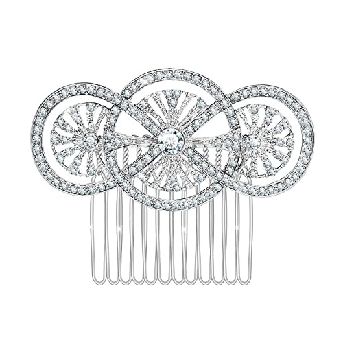 KristLand Hochzeits-Haarkamm, Art Deco Brautschmuck Haarschmuck, Rokoko Haarkamm Damen Hochzeit Elegante Haar Kamm Klar Silber-Ton Cover