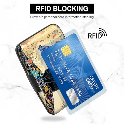 Image of Credit Card Holder, Mini Aluminum Card Wallet RFID Blocking Slim Metal Hard Card Case for Women Men, Cat on Branch