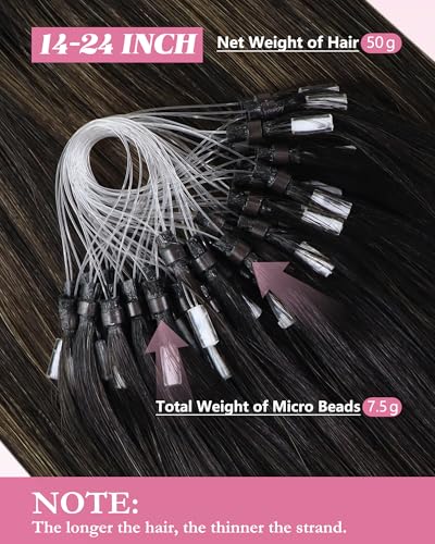 Image of YoungSee Micro Loop Hair Extensions Real Human Hair Brown Microlink Hair Extensions Human Hair Dark Brown Balayage Bead Hair Extension Real Hair 18 Inch Ombre Micro-Bead Hair Extension Soft 57g 50s