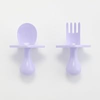 Vista 23 de Elli&Nooli Silicone Baby Utensils Set - 2 Count, Yellow - Star-Shaped Choke Guards for Constructive Eating - Spoon & Fork for Self Feeding