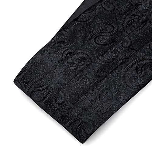 Image of Barry.Wang Men Silk Paisley Cummerbund and Pre-tied Bowtie Handkerchief Cufflink Set for Tuxedo