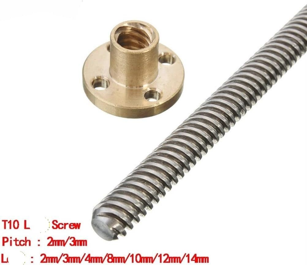 Tornillo de paso helicoidal T10 Tornillo de acero inoxidable 304 con tuerca de latón(P=2mmxL=12mmx500mm)