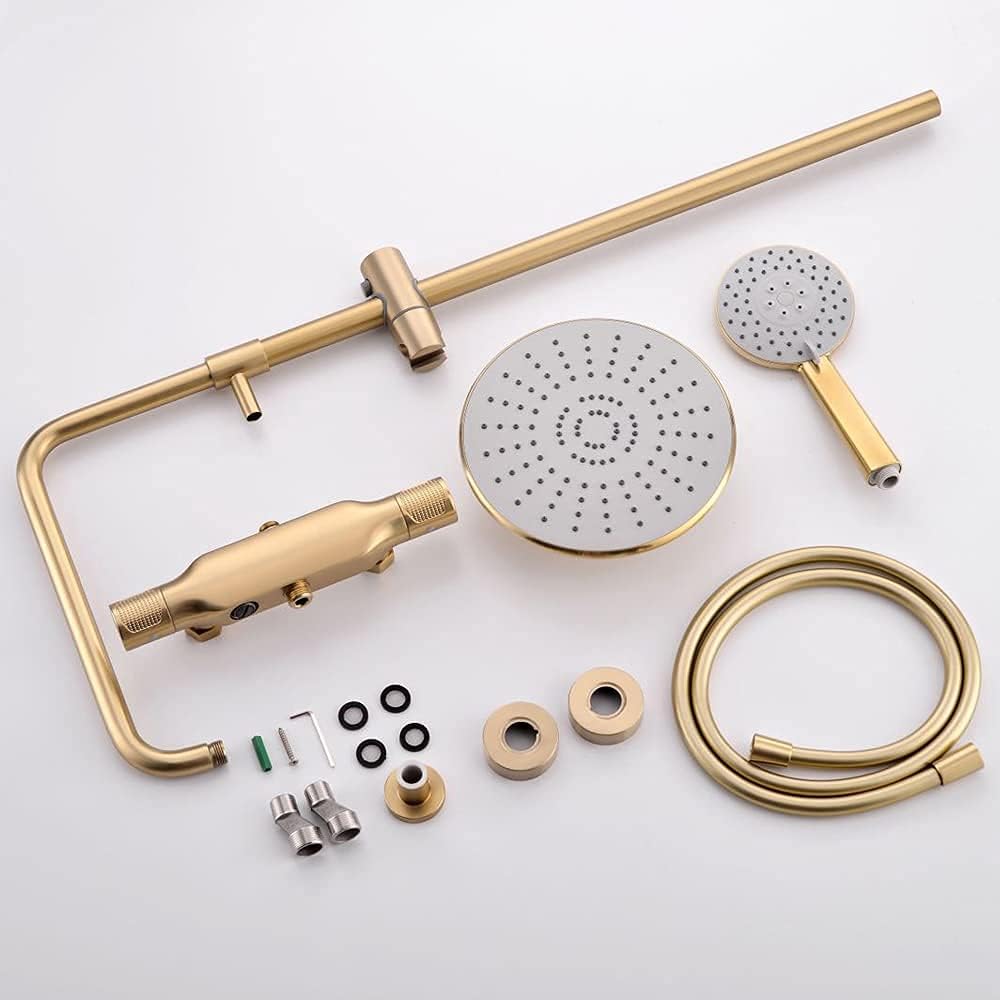 LUNEZY Bathroom Shower Column Set with 10" Shower Head Brass Hot Cold Wall Mounted Shower System Set with Shower Head and PVC Shower Hose