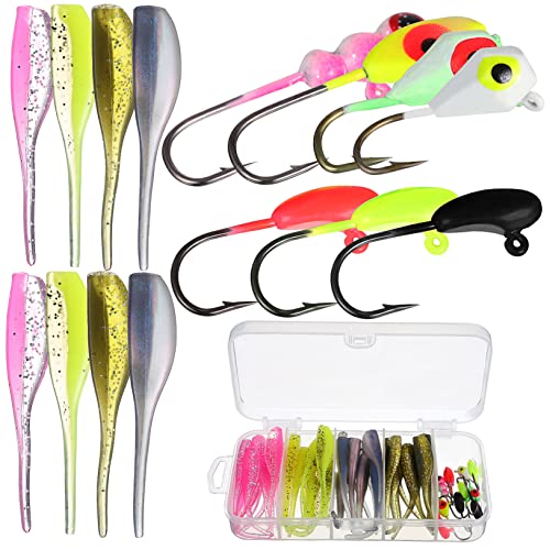 GRIRIW 40Pcs Fishing for Bass Saltwater Freshwater Fishing Gears with Storage Box Various Styles for Anglers for Adults Realistic Designs to Attract Fish