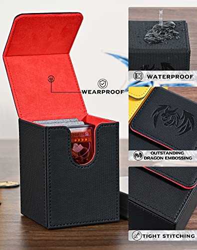 Uaono Card Deck Box For Yugioh Cards, 100+ Deck Case With 2 Dividers Fits Mtg Tcg Ccg, Pu Leather Card Storage Box Compatible With Collectible Trading Cards (Black&Red, Sky Dragon) #TOP3
