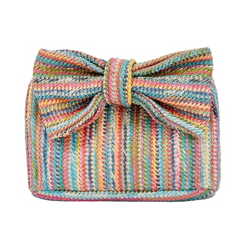 Image of Huralona Women Straw Woven Clutch Purse Pleated Handbag for Summer Beach Vacation Straw Shoulder Crossbody Bag