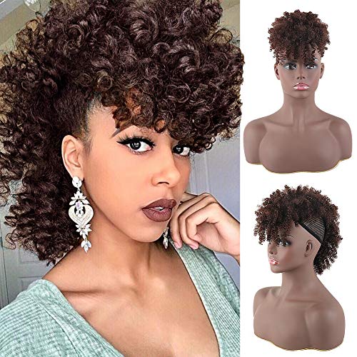 Aisaide High Puff Afro Kinky Curly Ponytail Short Curly Ponytail Extension,Mohawk Kinky Synthetic Hair Bun With Bangs,Wrap Updo Clip In Hair Extensions With Six Clips And Two Comb(T1B-33#) #TOP9
