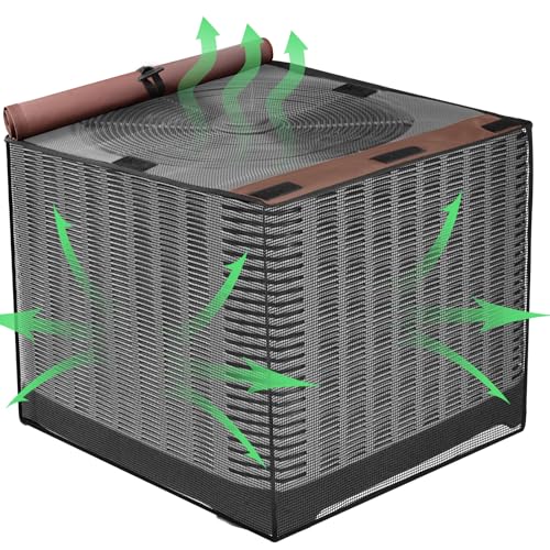 Air Conditioner Covers for Outside, Breathable Full Mesh With Waterproof Top Air Conditioner Cover for All Seasons, AC Unit Cover Protect from Cotttonwood Fluff, Leaves, Debris, 34x34x30 Inch-Brown