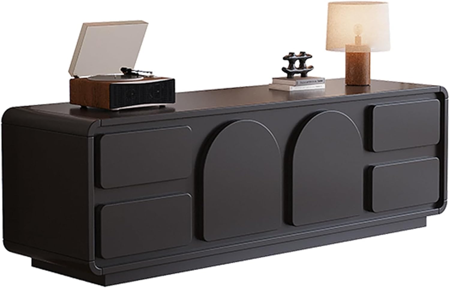 HOLGVE TV TV Stand, Black with 6 Drawers, Storage