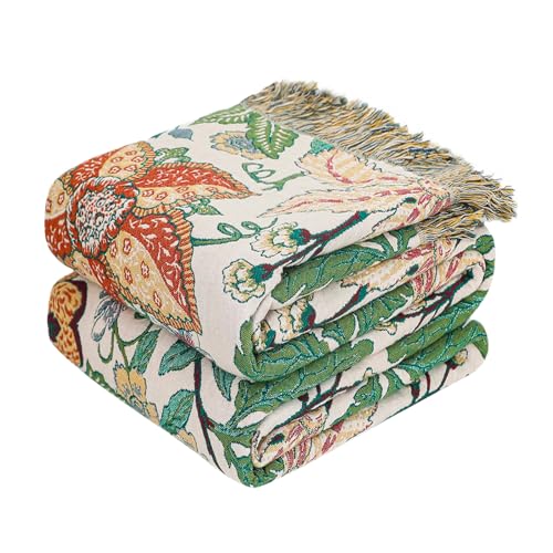 Image of MSGKV Boho Throw Blanket 60 inchx80 inch Fall Cotton Floral Blanket for Twin