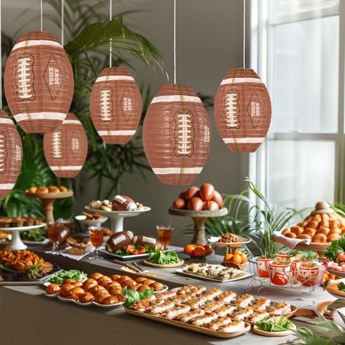 Image of UNIQOOO 6PCS American Football Super Sports Lantern Party Decoration Set, LRG 12 Inch, Hanging Japanese Paper Lanterns, Easy Assemble Reusable Home School Game Day Kids Birthday Sports Bar Decor
