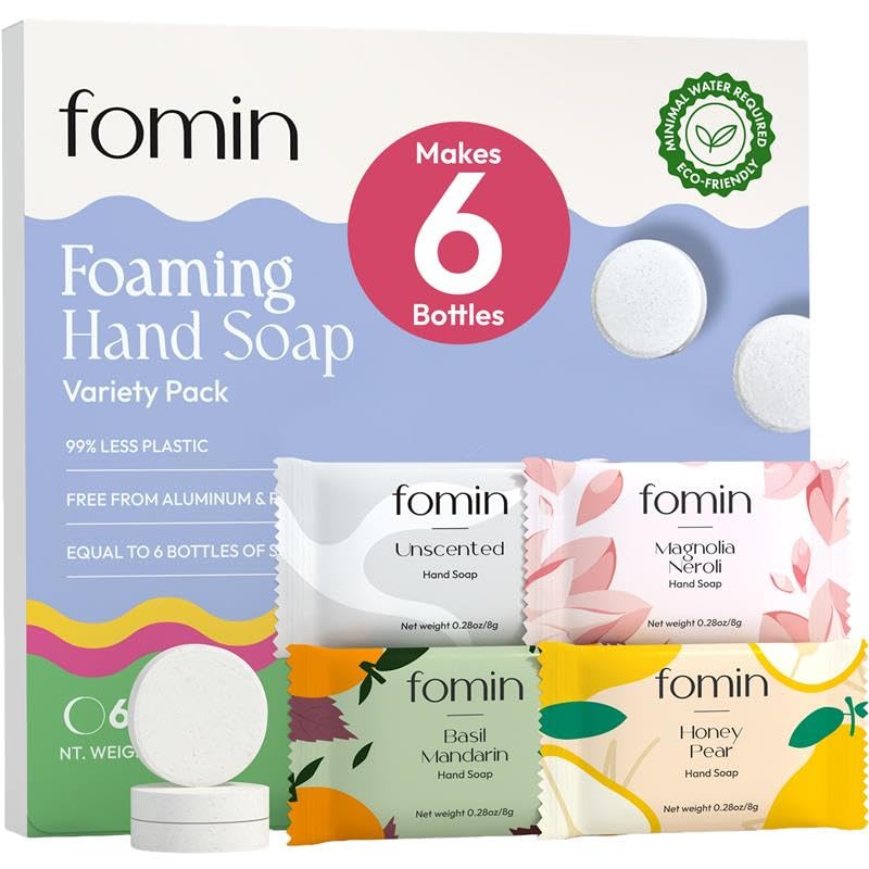 FOMIN Foaming Hand Soap Tablet Refills (6 Count) - Makes 48 fl oz (6 x 8 fl oz) - Variety Pack - Foaming Hand Soap Tablets, Sustainable Soap Tablets