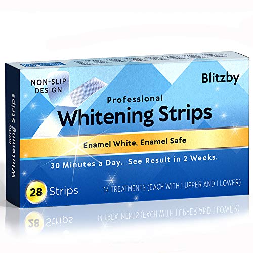 Blitzby Teeth Whitening Strips - 30 Minutes Express - Professional Effects - Gentle on Enamel - Results in Just 2 Weeks - Remove Stains from Coffee, Tea, Smoking, Aging, Wine. 28 Strips