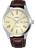 40 mm. Lorus Caja de acero inoxidable pulsera de cuero números romanos crema RXN53DX9