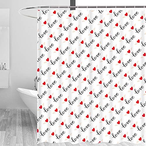 Romantic Hearts Love Oath Shower Curtain with 12 Hooks, Durable Waterproof Bath Curtain for Bathroom