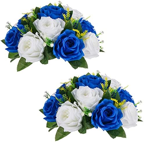 NUPTIO Pcs of 2 Fake Flower Ball Arrangement Bouquet,15 Heads Plastic Roses with Base, Suitable for Our Store's Wedding Centerpiece Flower Rack for Parties Valentine's Day Home Décor (Pure White)