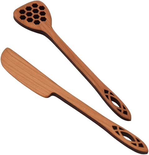 Colección de catedral de madera de cerezo silvestre de 2 piezas fabricada en Estados Unidos juego de mantequilla de miel