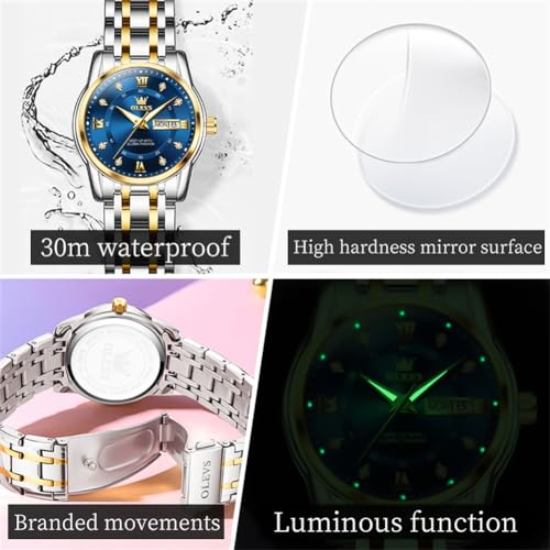 Image of OLEVS Womens Watches Diamond Luxury Dress Gold Wrist Watch Stainless Steel Waterproof Luminous Date