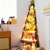 Cinnvoice 6 Tier 5ft Christmas Tree Corner Shelf Large Bookshelf DIY Village Display Stand with Snow Blanket, Pine Garland and String Light for Christmas Bedroom Living Room Decor