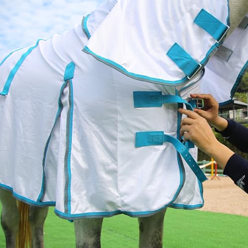 Image of LEAFOREST Horse Mesh Combo Fly Sheet with Adjustable Belly Guard and Detachable Neck Cover Lightweight and Breathable Protect Equines White 75 inch
