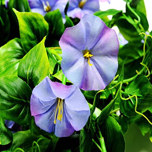 Airsun Artificial Morning Glory Flower Vines, 2Pcs 15Feet Hanging Plants Silk Garland Fake Green Plant Home Garden Wall Fence Indoor Outdoor Wedding Birthday Decor (Purple Blue) #TOP1