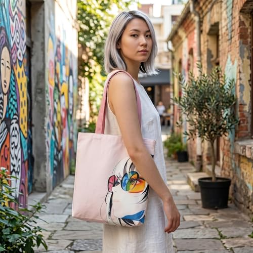 Image of Cotton Tote Bag for Women | Tote Bag with Zipper | Canvas College bag for Girls | Korean Sling Bag | Stylish Travel Sling & Handbag for Daily Use