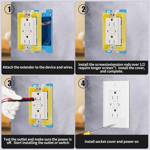 Image of 12PCS 3 /4 Inch Single Gang Outlet Box Extender,Yellow | Electric Outlet Extender Box With 24 screws; Gang Box Extender for Electrical Outlet Box and Electrical Outlet Switches.