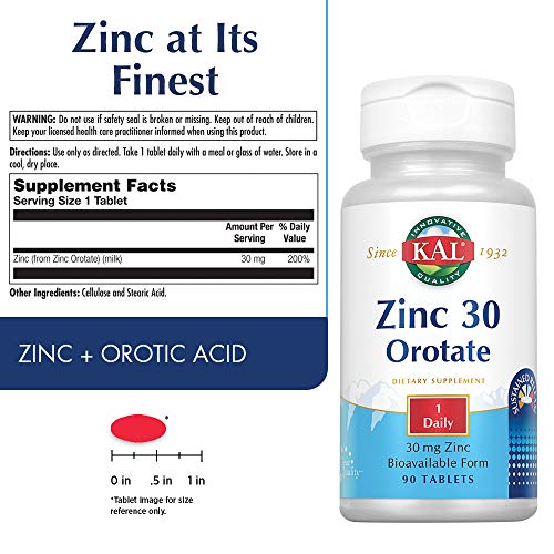 Kal 5198482 Zinc Orotate Sustained Release 30Mg | Nutritive Support For Normal, Healthy Protein Synthesis, Proper Growth, Energy & Metabolism | 90 Tablets #TOP2