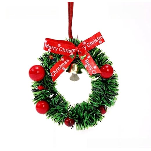 1 Pcs Mini Christmas Wreath Ornaments with Bow and Bell, 2.6" Holiday Tree Decorations for Gifts & DIY Decor,P4
