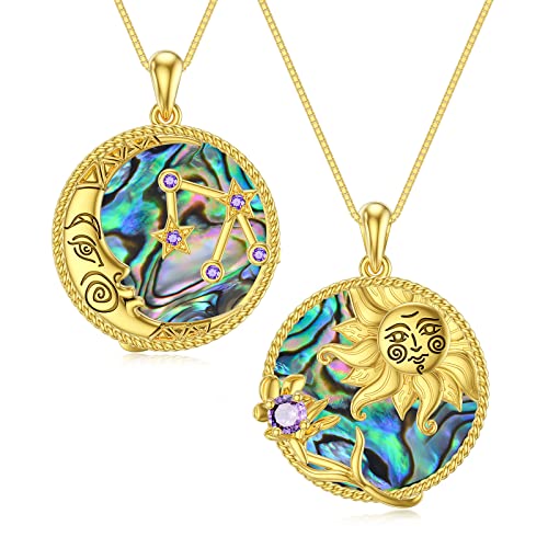 Toupop Two Side Moon Star Necklace Aquarius Zodiac Sign Pendant Violet Flower Necklace Birth Flower Necklace With Amethyst Birthstone Abalone Shell Jewelry Christmas Birthday Gift For Women Girl Daughter #TOP12