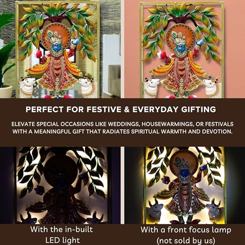 Lord Shrinathji Iron Metal Wall Décor (24x18in) – Handcrafted Krishna Religious Décor Showpiece | Vibrant Hindu Artwork with LED Backlight for Home, Pooja Room & Gifting (SrinathJi) — photo — 4 of 9