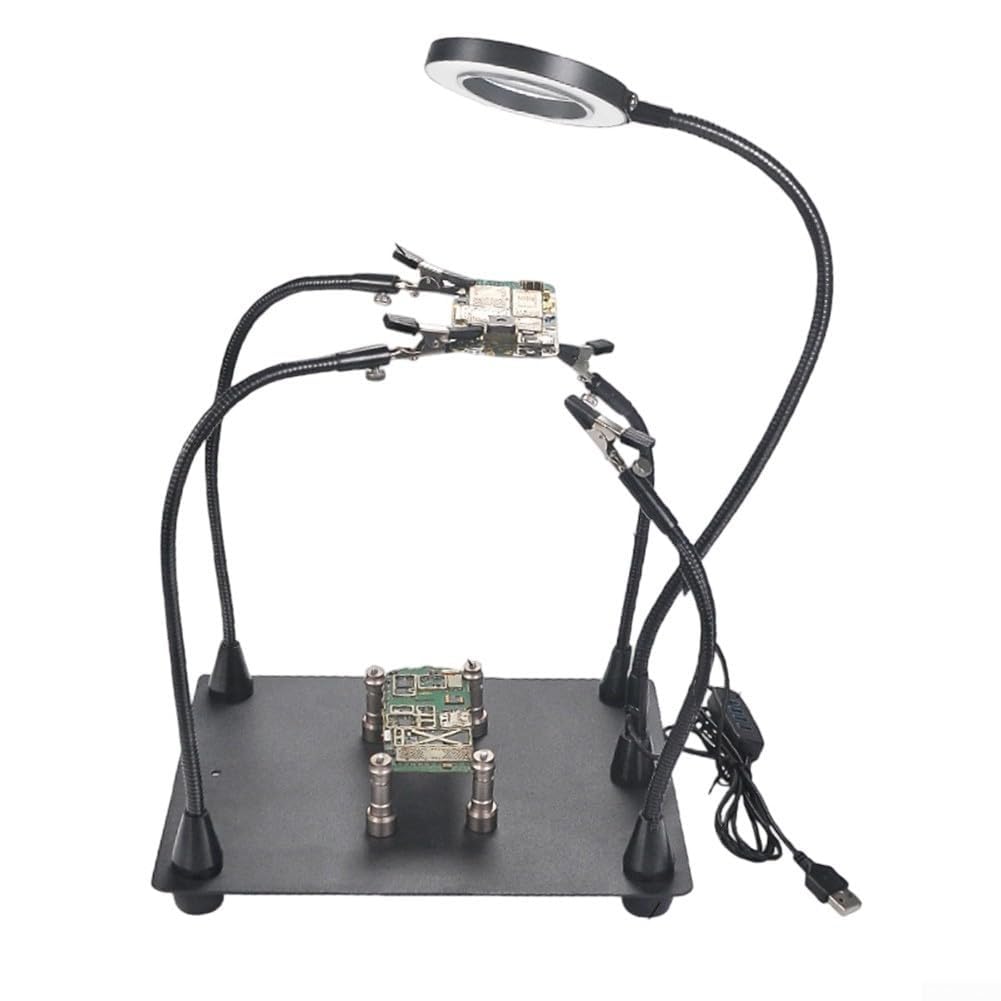 Supporto per circuiti stampati, girevole a 360°, morsetto con lente d'ingrandimento, supporto per stazione di saldatura regolabile, aiuto per riparazione elettronica, telefono, laptop, orologio