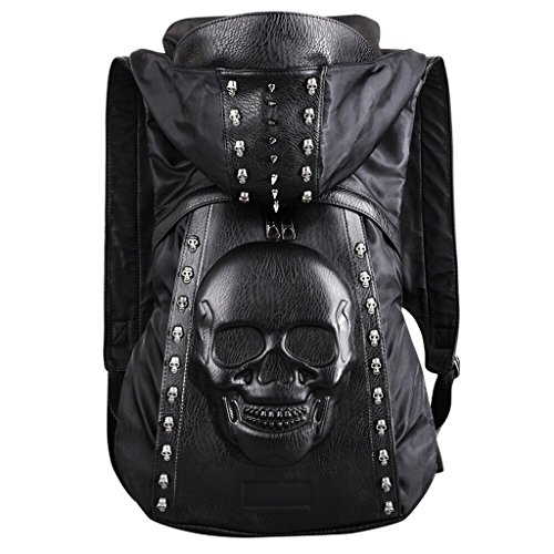 One-Day Sale: Up to 70% Off HANXIUCAO Skull Backpack Rivet Punk Backpack Black Metal 3D Stereo Backpack