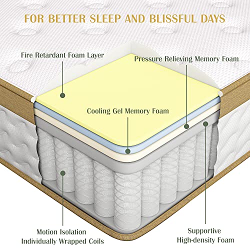 Naiveer Cool Gel Memory Foam Hybrid Mattress, 10 Inch Queen Size Mattress In A Box With Pocket Springs For Cool Sleep & Pressure Relief, Medium Firm Feeling With Certipur-Us Certified Foam #TOP2